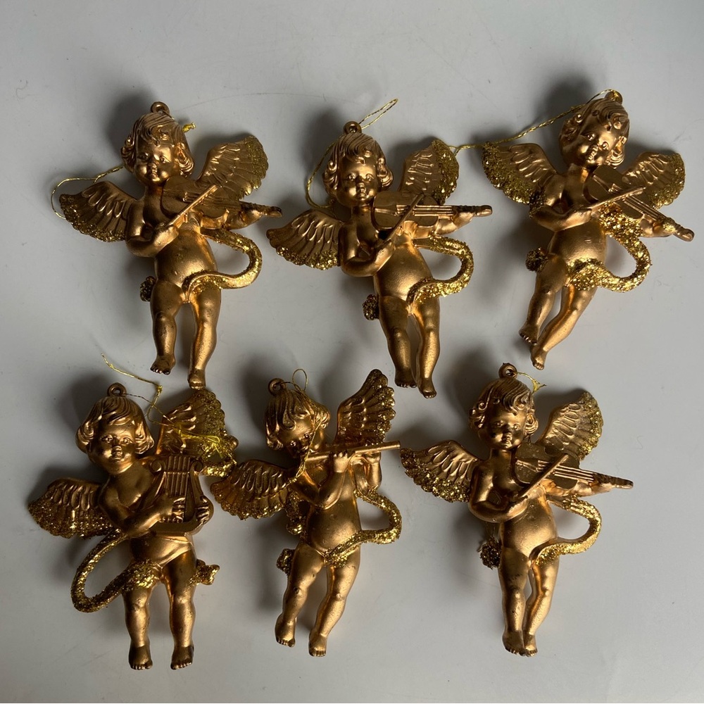 Six Gold Colored Angel Christmas Tree Ornaments